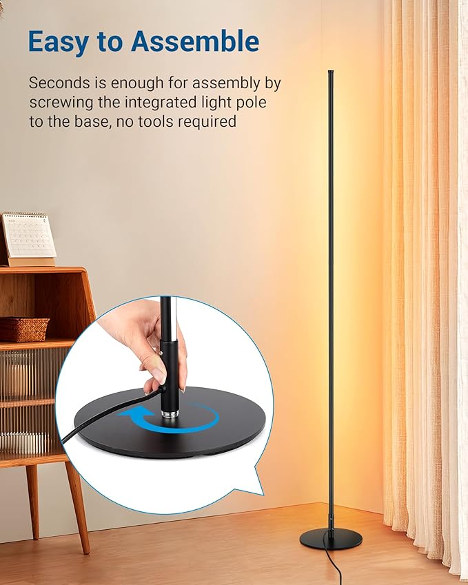 DEWENWILS Floor Lamp, Set of 2 LED Corner Light Works with Foot Switch, 1100 Lumen Dimmable Floor Lamp with 3000K Warm White, 57.5" Tall Standing Lamp for Living Room, Bedroom, Office (Black)