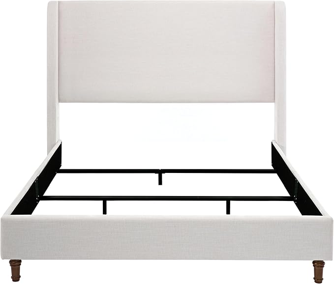 GDFStudio Tall Headboard Upholstered Bed,Queen Size Platform Bed Frame with Chenille Wingback Headboard, Without Wooden Slats,Box Spring Required,Easy Assembly,Elegant Simplicity 54" High Ivory