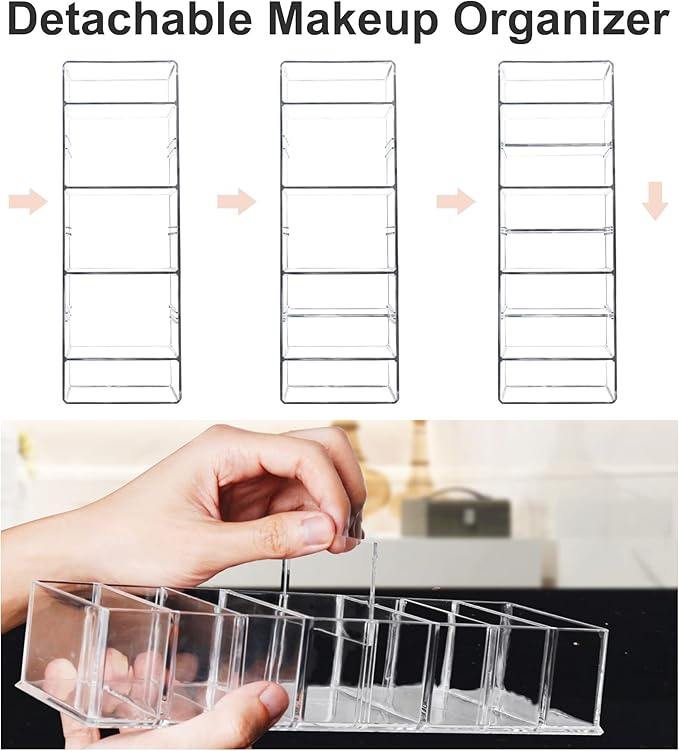Detachable Makeup Organizer, 8 Compartments Acrylic Cosmetic Storage Jewelry Display Boxes, Clear Drawer Organizers Case for Dresser Vanity Bathroom Kitchen