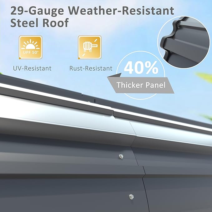 MUPATER Outdoor Carport Canopy 10' x 15', Metal Carport Tent Heavy Duty, Garage Car Shelter Shade with Metal Roof, Frame and Bolts for Car, Truck and Boat, Grey and Silver