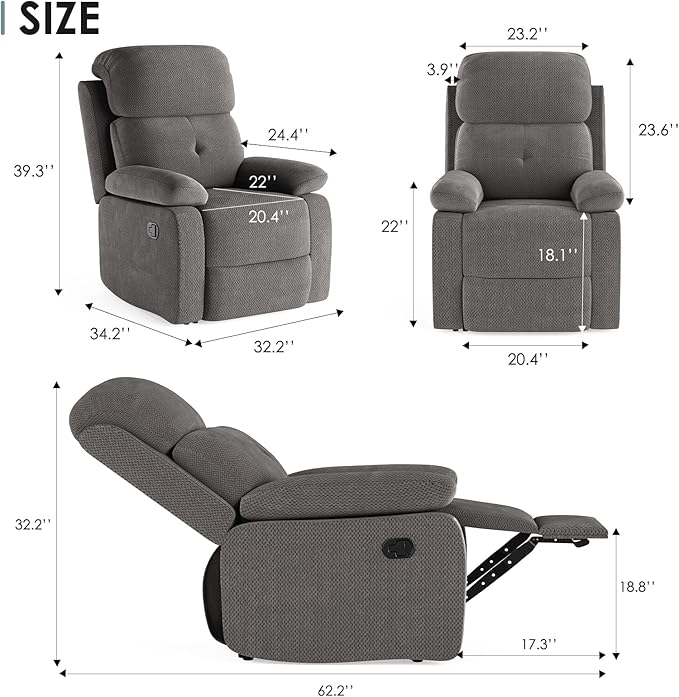 Small Recliner Chair for Adults Women for Small Spaces, Bedroom, Living Room