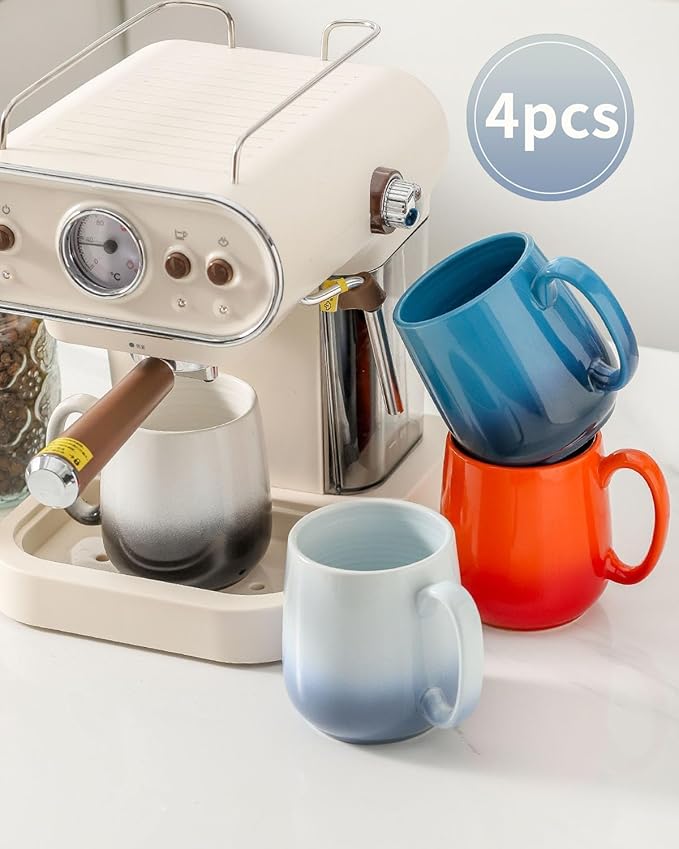 Hasense Ceramic Coffee Mugs Set of 4, 15 oz Coffee Cups With Handle, Porcelain Large Mugs for Latte, Tea, Milk, Coffee, Cappuccinos, Dishwasher Safe & Microwave, Colorful