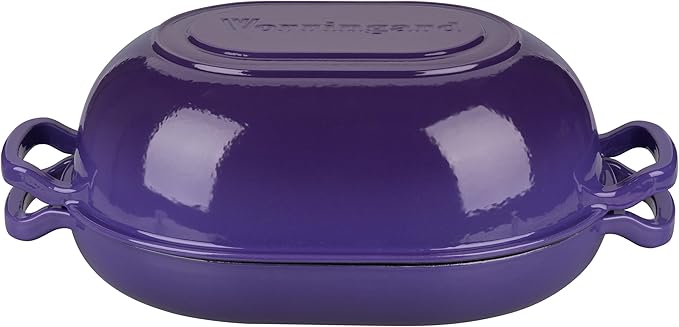 Enameled Cast Iron Sourdough Bread Oven, Dutch Oven, Loaf Cast Iron Bread Pan for Homemade Bread Baking, Meatloaf Pan with Lid, 7QT, Purple