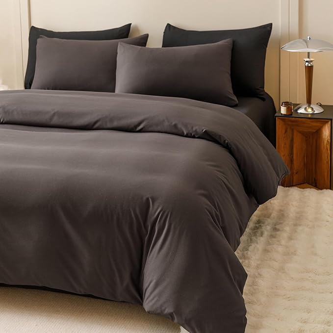 CLOTHKNOW Brown Comforter Set Full Size 3Pcs Dark Brown Bedding Comforter Sets Solid Color Comforter Men Women Comforter All Season Lightweight Bed Set Full Size