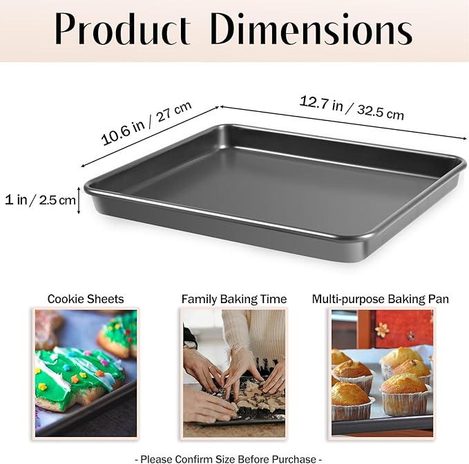 12.7-Inch Nonstick Baking Sheets & Cookie Trays for Oven, 2-Pack PFOA Free Baking Pans Set (Black)