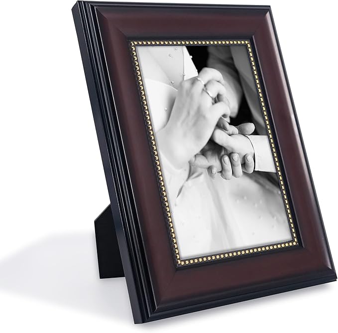 GraduationMall 4x6 Picture Frames, Real Glass, Display Photos for Wall or Tabletop, Mahogany with Gold Beads, 2-Pack