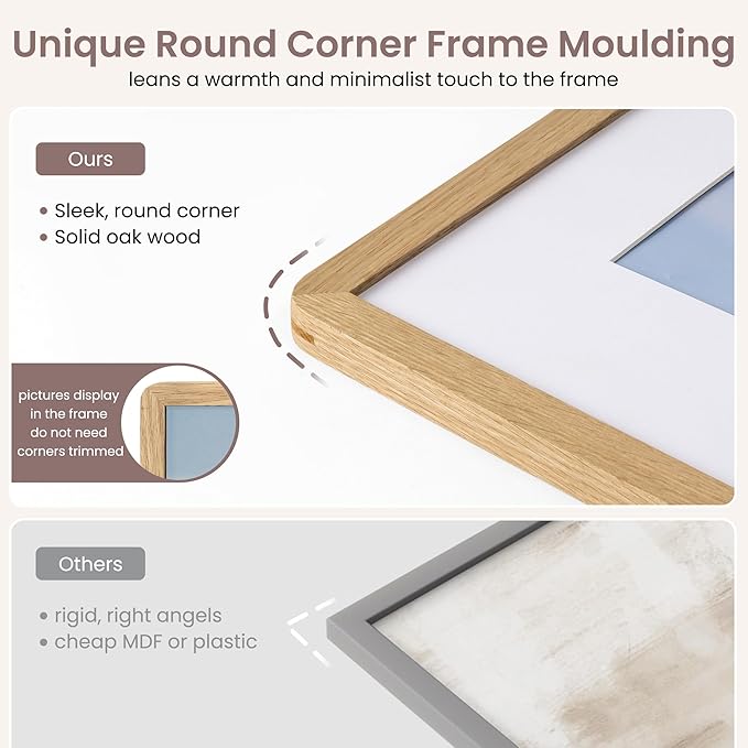 16 x 20 Picture Frame - Solid Oak Wood 16x20 Poster Frame, 16''x20'' Picture Frame With Mat For 11x14, Tempered Glass and Hanging Hardware Included, 20 x 16 Wall Art Wood, Natural Oak