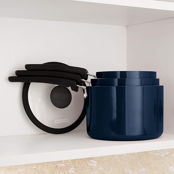 Tramontina Aluminum Non Stick 6-Piece Nesting Sauce Pan Set with Lids - Naval, Kitchen Nonstick Cookware Set, Dishwasher and Oven Safe