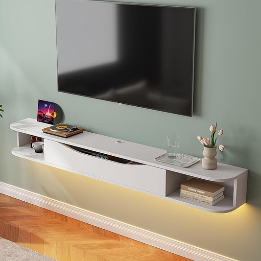 Floating TV Stand,78'' Wall Mounted TV Cabinet,Floating TV Console,Under TV Shelf with 1 Door and 2 Cabinets for TVs up to 78''(White)