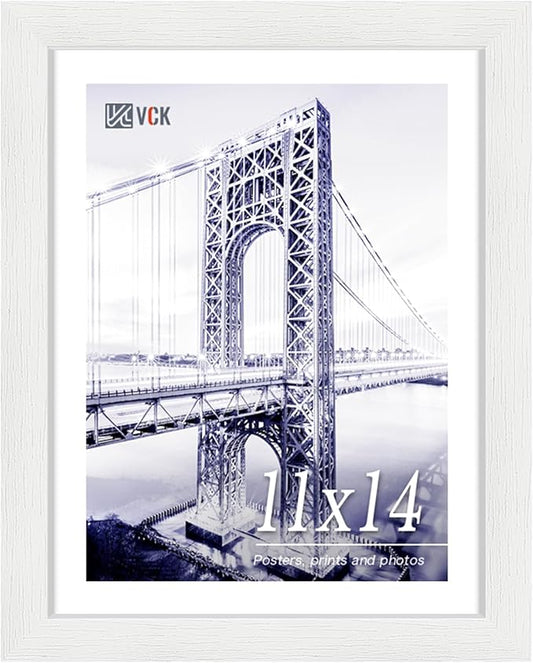 VCK 11x14 Picture Frame, White Wood 14 x 11 Diploma Document Frames, Home or Gallery Wall Hanging, 1 Pack