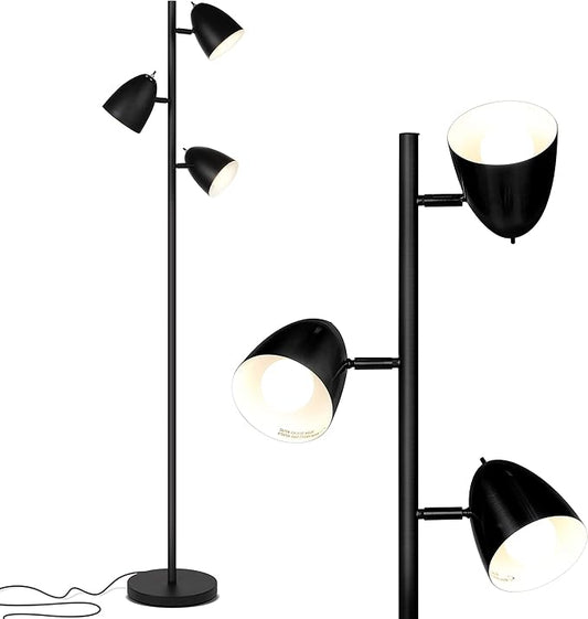 Brightech Jacob LED Standing Lamp, Modern Bright Floor Lamps for Living Rooms & Bedrooms, Tall LED Lighting Lamp with Adjustable 3 Light Tree – Classic Black