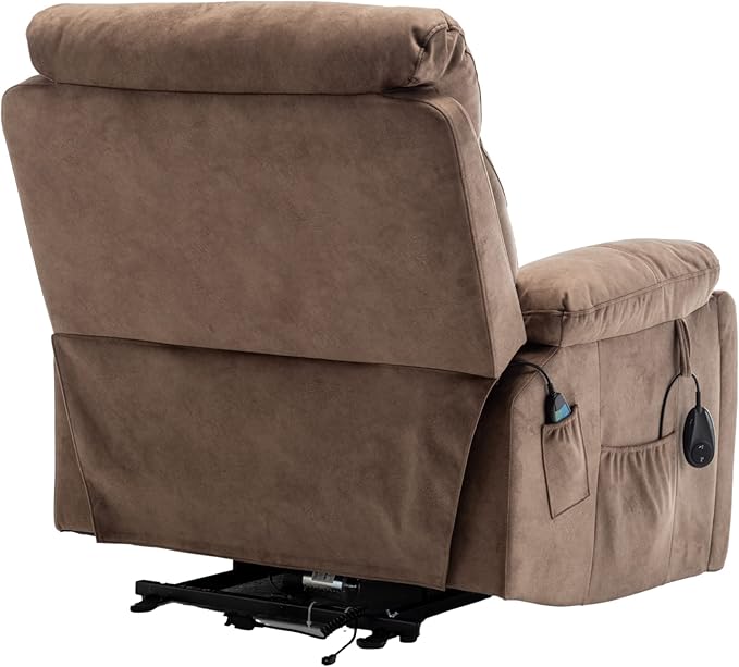 Oversized Power Lift Recliner Chair for Elderly - Extra Wide Big Man Recliner with Heat & Massage - Hidden Cup Holder - Single Motor 350 lbs Capacity