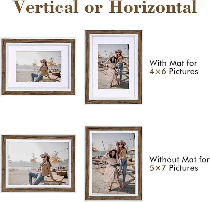 4x6 Picture Frame Set of 6, Rustic Farmhouse Photo Frame, Display 3.5x5 with Mat or 4x6 Without Mat for Decorative on Wall Hanging and Tabletop Placement