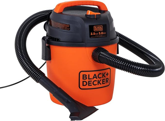 BLACK+DECKER Shop Vacuum Wet and Dry, Mini Shop Vac with Accessories, 2.5 Gallon 3 HP, Small Vacuum for Garage, Home and Pet, 80 CFM, BDXV18134PA