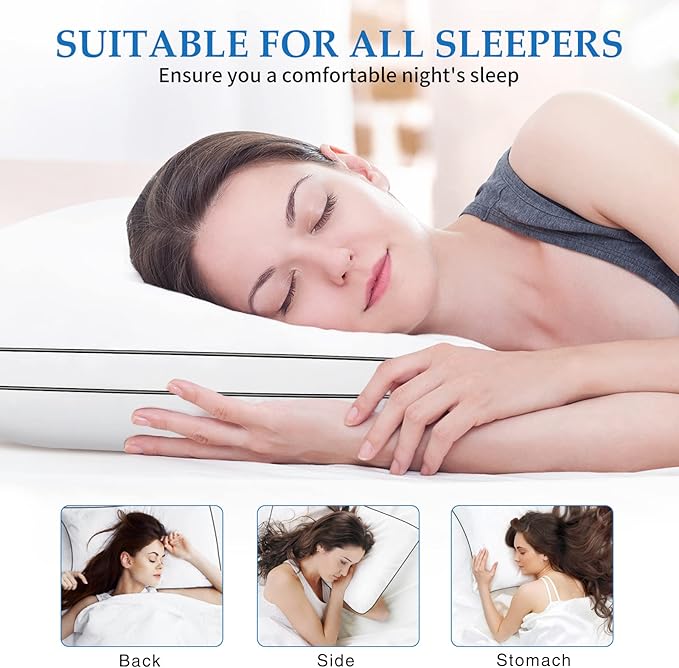 Pillows King Size Set of 2, Bed Pillow 2 Pack for Side & Back Sleepers, Hotel Quality Down Alternative Gusseted King Pillow for Sleeping, Soft and Supportive, White