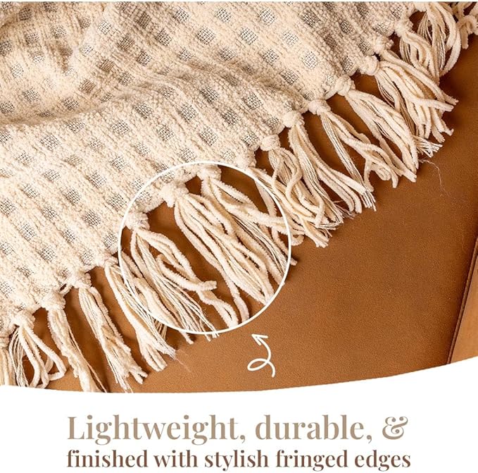 Folkulture Throw Blanket | (60 x 50) Chunky Knit Blanket for Bed, Couch | Boho Chenille White Thick Knitted Throw Blanket | Ultra Soft, Plush, Lightweight, Machine Wash and Giftable Throws