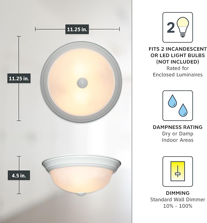 Designers Fountain 11 in 2-Light Flush Mount Ceiling Light, White, 1257S-WH-AL