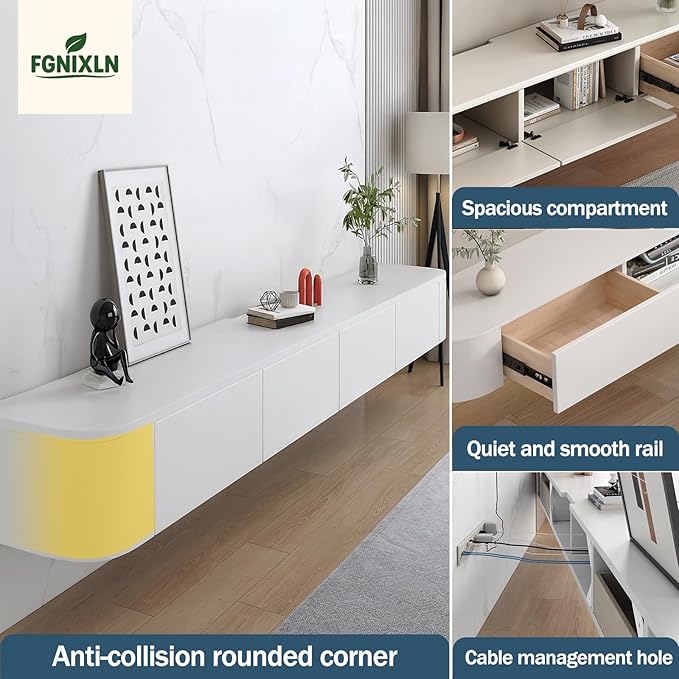 Floating TV Stand,47-118 Inch Wall Mounted TV Shelf,Modern Entertainment Center Media Console with Storage for Bedroom,Living Room (White with Light, 70.9")