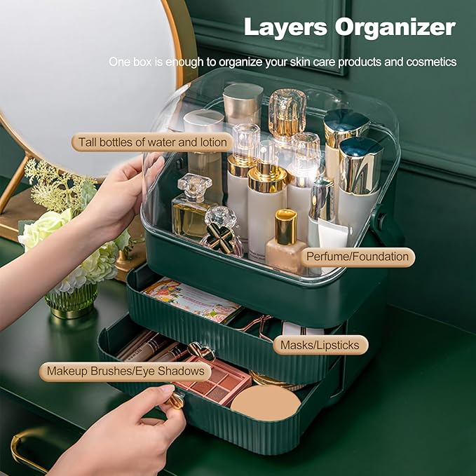 Ergocar Four Leaf Clover Series Make Up Case Dustproof Cosmetic Storage Box, Cosmetics Skin Care Products Multi-Function Jewelry Organizer Case - white