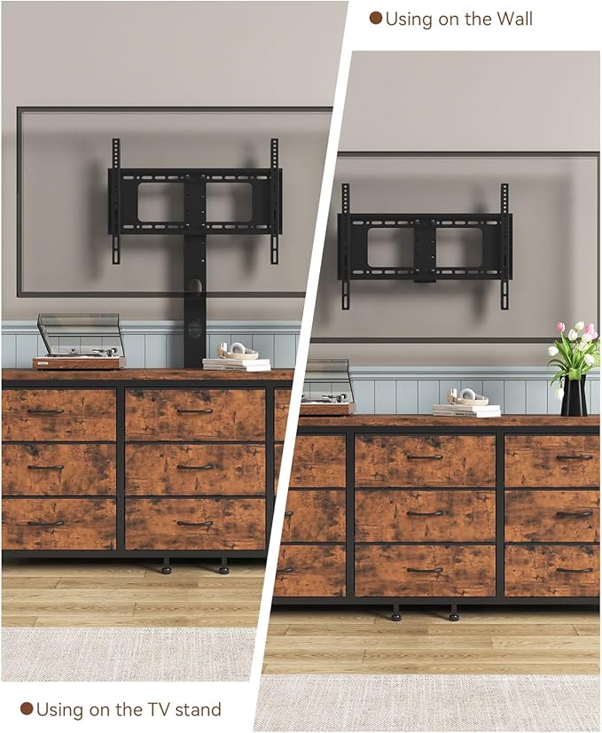 TV Stand with Mount for 32/55/65/75/85 inch TVs, Entertainment Center with 9 Fabric Drawers Dresser Storage, Height Adjustable Media Console