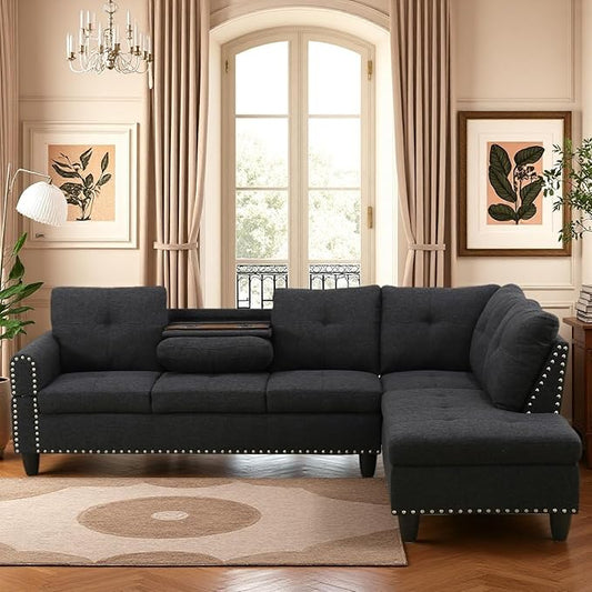 L Shaped Couch, Modular Sectional Sofa with Chaise, Modern Modular Sofas Furniture Sofa Couches for Living Room/Apartment/Office/Bedroom, Black Grey