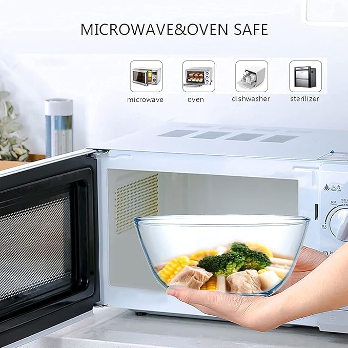 Glass Mixing Bowl Set for Baking 3-Piece Salad Bowl Set (1qt, 2.5qt, 4.2qt), High Brosilicate Large Bowls for Kitchen Prepping Serving and Storage, Microwave Dishwasher Oven Safe