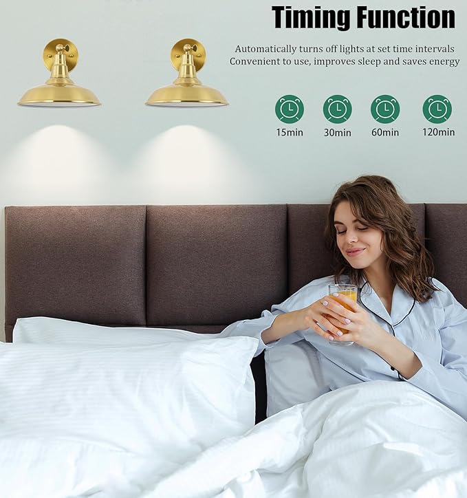 Gold Vintage Battery Powered Wall Sconce Decor Set of 2, Wireless Vintage Wall Sconce with Remote Control, Dimmable LED Wall Light for Bedroom, Hallway, Farmhouse Indoor Wall Sconce