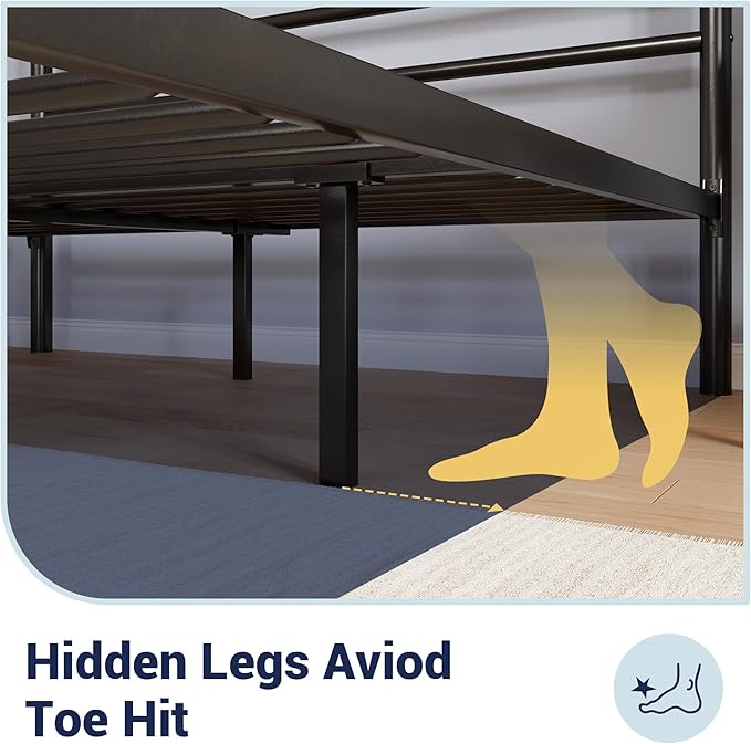 Allewie 14 Inch Queen Size Metal Platform Bed Frame with Headboard and Footboard, Underbed Storage, Strong Metal Slats Support, Mattress Foundation, No Box Spring Needed, Easy Assembly, Black