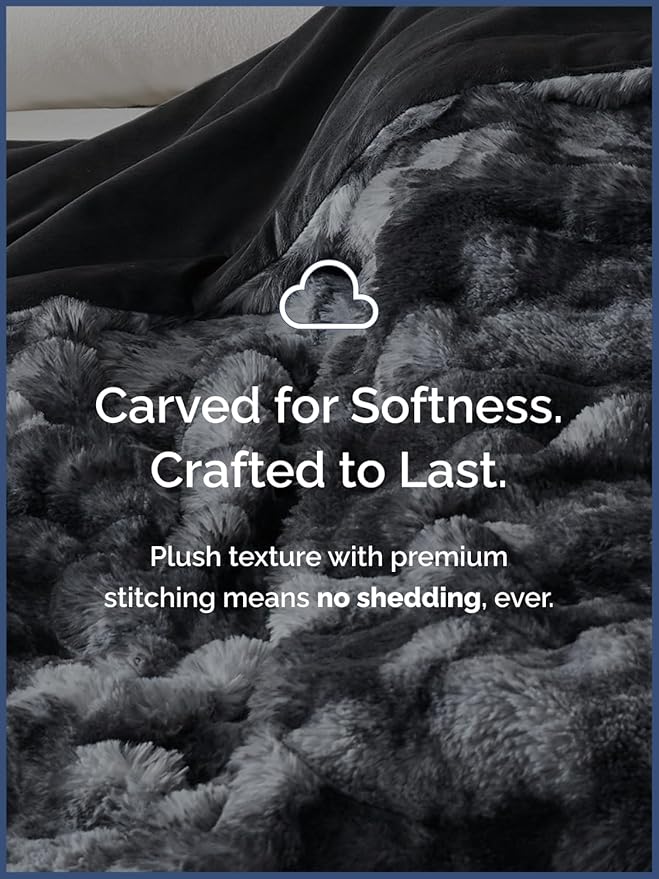 Fluffy Throw Blanket King Size - Faux Fur Throw for Couch or Bed - Plush Soft Extra Thick Faux Fur Rabbit Blanket - Cozy, Warm & Breathable - Luxury Minky Tie Dye Bedding - 90" x 108", Marble Black