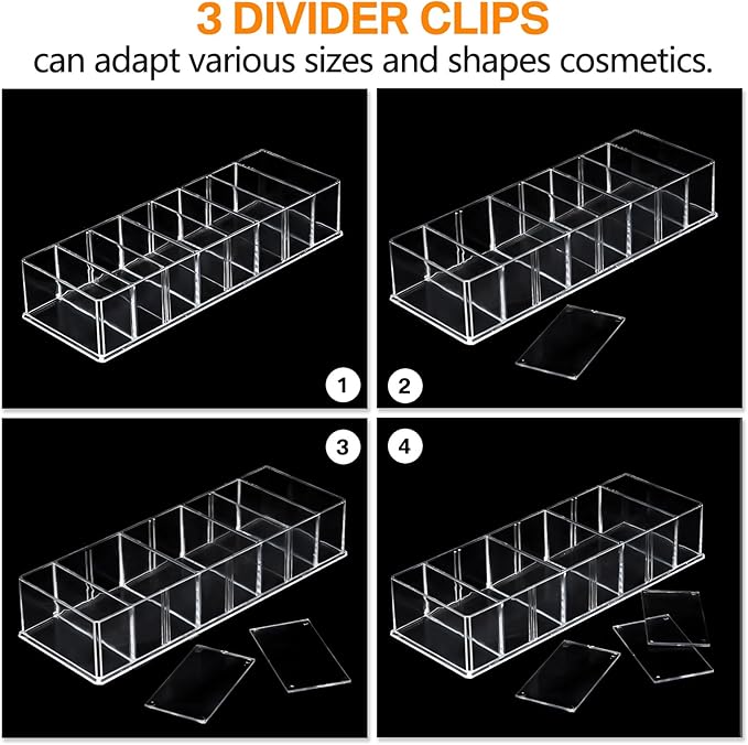 Tuanse 1 Pcs Acrylic Makeup Compact Organizer Detachable 8 Spaces Clear Vanity Drawer Organizer Eyeshadow Palette Storage for Lipstick Highlighter, Skincare Cosmetic Display Cases for Bathroom