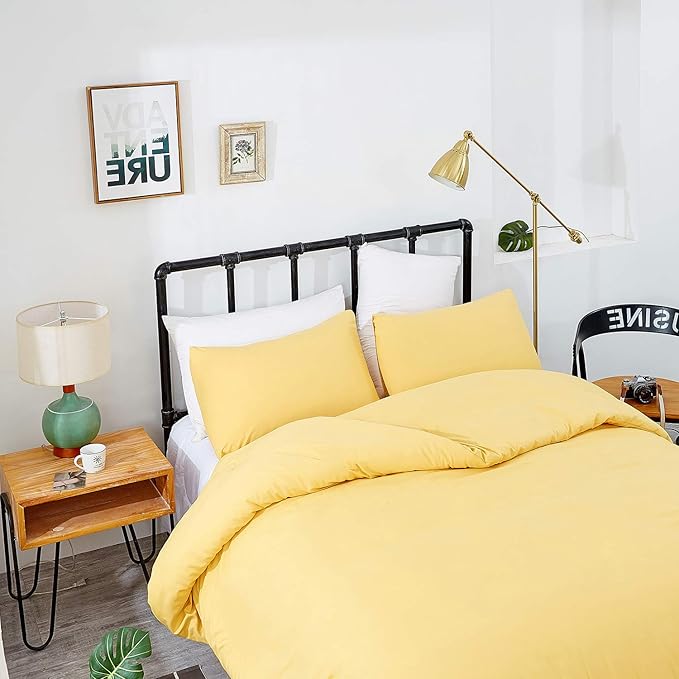 CLOTHKNOW King Size Comforter Set Yellow Bedding Comforter Sets Soft Women Men Comforters with 2 x Pillow Cases