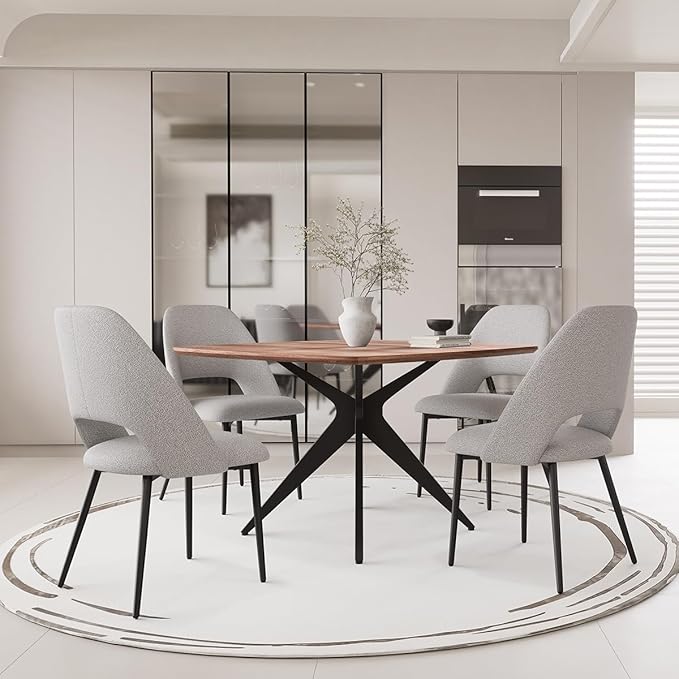 Kidol & Shellder 45.2" Square Dining Table Set for 2-4 People Modern MDF Wooden Dining Room Table with X-Shaped Metal Base Kitchen Table（Walnut Table+4pcs Grey Chairs）