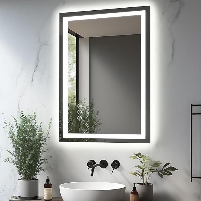 20"x28" LED Bathroom Mirrors for Wall, Front and Backlit Mirror, Anti-Fog Vanity Mirror with Lights, Stepless Dimmable Lighted Mirror, 3 Colors Smart Mirror (Horizontal/Vertical)