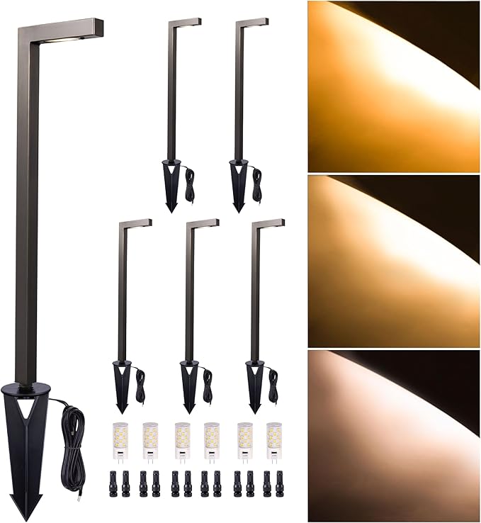 Low Voltage Landscape Lighting Brass, 12v Pathway Lights Waterproof, Hard Wired Path Light Outdoor, Mushroom-top ‎Classic Bronze for Exterior Area Patio House with G4 Bulb (6 Pack)