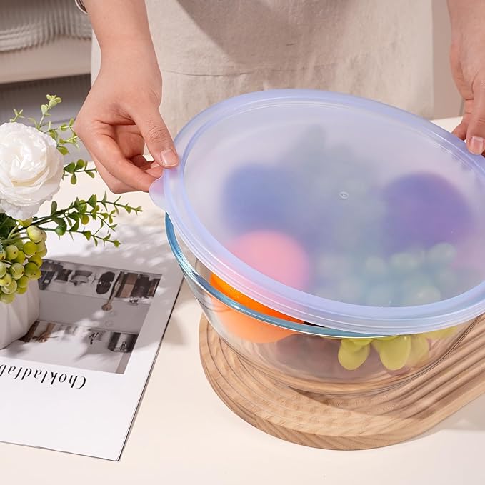 NUTRIUPS 4.7 Quart Large Glass Mixing Bowl with Lid, Deep Big Glass Bowl Large Salad Bowl (Transparent Twilight Purple)