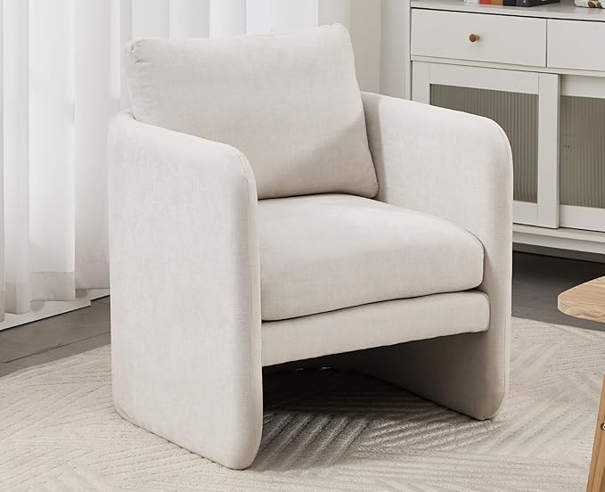EALSON Comfy Accent Chairs Set of 2 Modern Living Room Chairs with Arm Mid Century Reading Lounge Chairs for Adults Upholstered Armchairs for Living Room/Reading Room/Bedroom/Office, Chenille Beige