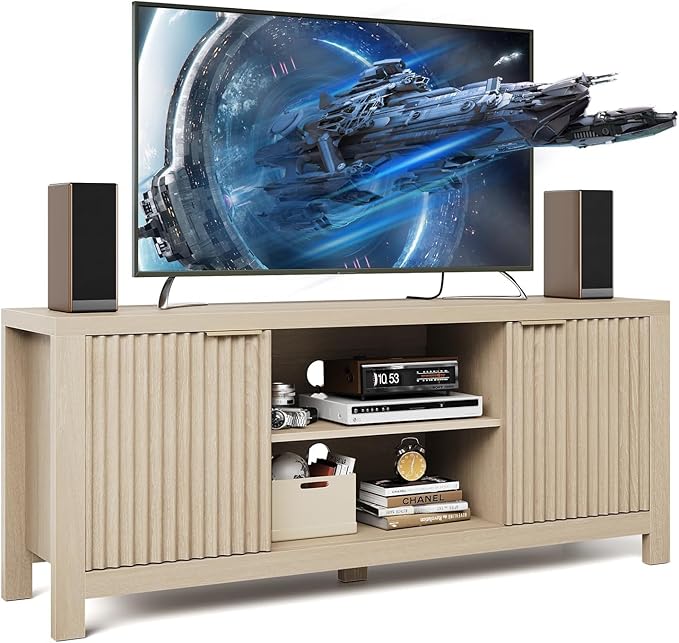 TV Stand for TVs up to 65 Inch – Television Stands 100lbs Capacity, Media Console Table, Entertainment Center with Open Storage Shelves – Fits 50/55/60/65 Inch TVs (Maple Oak)