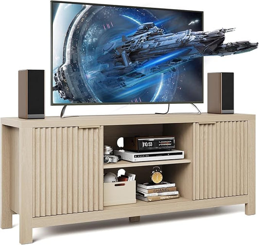 TV Stand for TVs up to 65 Inch – Television Stands 100lbs Capacity, Media Console Table, Entertainment Center with Open Storage Shelves – Fits 50/55/60/65 Inch TVs (Maple Oak)