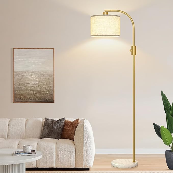【Upgraded】 Dimmable Gold Floor Lamp, 1200 Lumens LED Bulb Included, Arc Floor Lamps for Living Room Modern Standing Lamp with Marble Base, Tall Lamp for Living Room Bedroom Office Reading Room Nursery