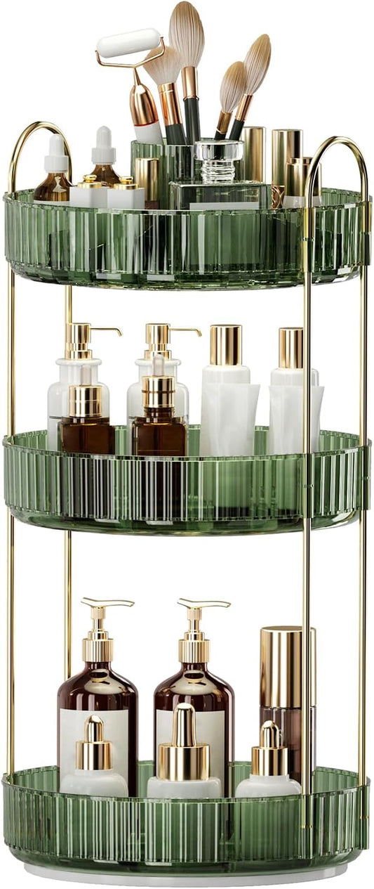 360° Rotating Makeup Organizer, Large-Capacity Skincare Make Up Storage 3 Tier Perfume Organizers Cosmetic Dresser Organizer with Makeup Brush Holder, Fits Bedroom, Bathroom, Vanity Shelf Countertop