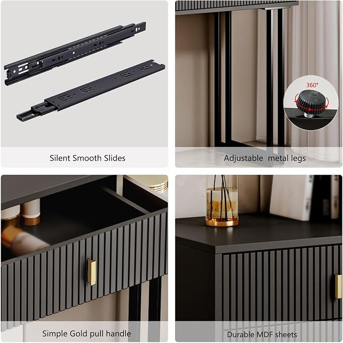 Black Vanity Desk with Mirror and Lights,Small Makeup Vanity with 5 Drawers, Modem Makeup Table with Adjustable Cabinet for Bedroom,Makeup Room