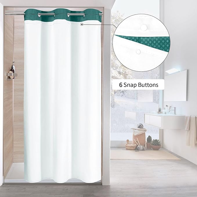 MitoVilla Dark Green Waffle Small Stall Shower Curtain 36 x 74, No Hooks Required Half Size Narrow Fabric Cloth Shower Curtain Set with Snap-in Liner for Modern Bathroom Decor, Seaweed Green