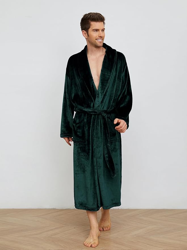 U2SKIIN Mens Fleece Robe Plush Collar Shawl Bathrobe