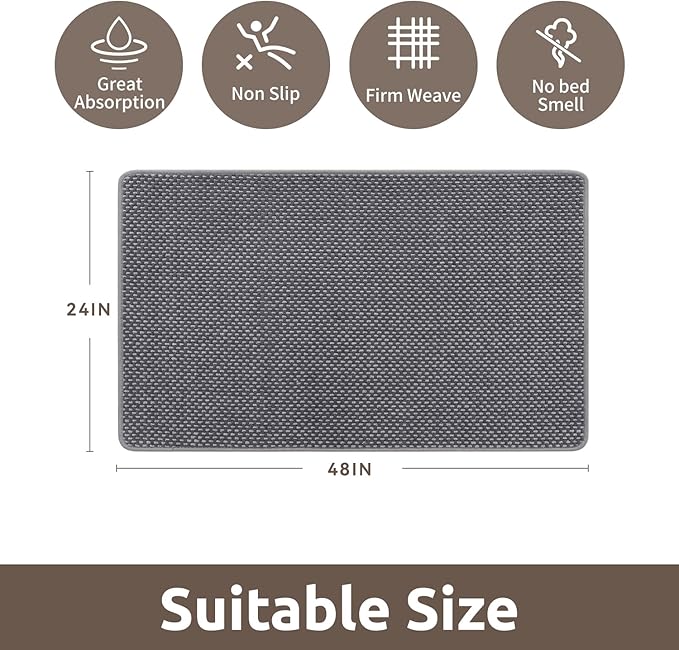 AMOAMI Chenille Bath Mat Super Absorbent Bathroom Mat Quick Dry Low Pile Bath Mats for Bathroom Washable Rubber Backed Bathroom Runners Fit Under Door, Front of Bathtub, Darkgrey&LIGHTGREY 24"x48"