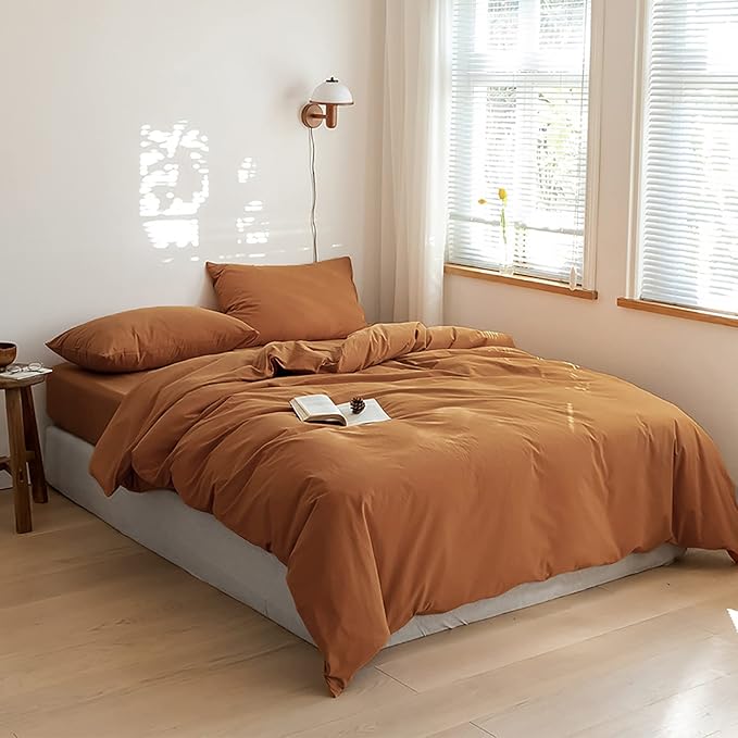 Luxlovery Pumpkin Comforter Set Full Rust Bedding Set Full Size Terracotta Rust Blanket Adults Teens Quilts Pumpkin Brown Reddish Brown Comforter Set Women Men