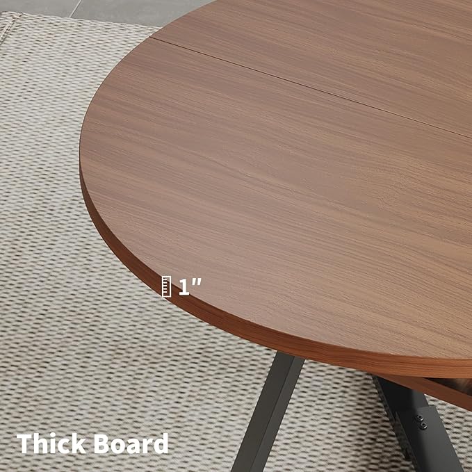 45.3" Walnut Round Dining Table Set with 4 Chairs – Mid-Century Modern Small-Space Kitchen & Dining Room Furniture for Apartment or Breakfast Nook (Boxwood – Storage Table + 4 Black Chairs)