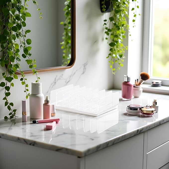 1Pc Eyeshadow Palette Makeup Money Storage Rack for Bathroom Vanity Countertop Cosmetic Display Cases 7 Compartments Heavy Duty Multifunctional Desktop Cash Cosmetic Holder Organizer（Transparent）