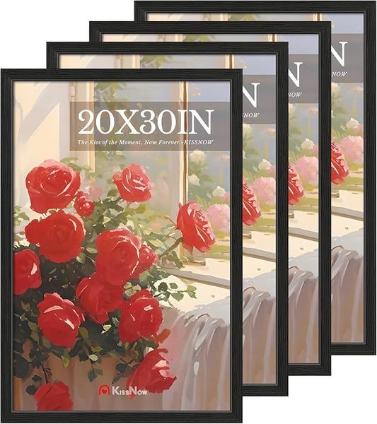 20x30 Poster Frame 4 Pack, Textured Black Solid Wood, Wall Gallery Picture Frame