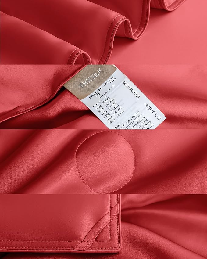 THXSILK Silk Blanket, 100% Mulberry Silk Cooling Throw, Soft and Lightweight Blanket for Bedroom, Sofa, Travel, All-Season (Red, King)