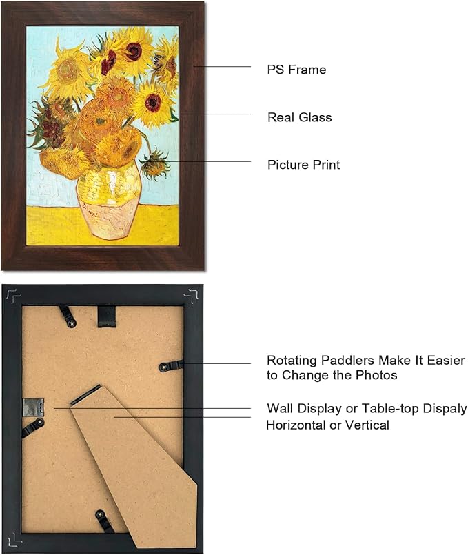 5X7 Picture Frame Set of 6 with Real Glass for Pictures 4x6 with Mat or 5x7 Without Mat,Wall or Tabletop Gallery Photo Frames in Walnut